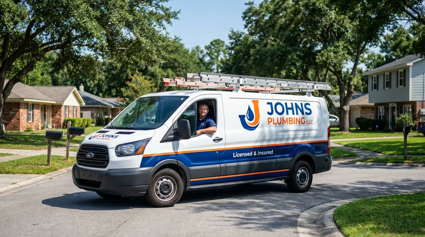 Johns Plumbing LLC service van in Bella Vista, CA