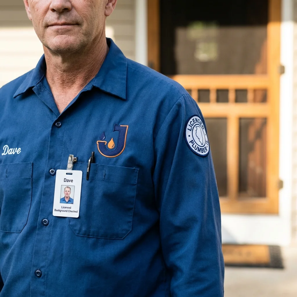 Licensed plumber showing ID badge in Bella Vista, CA