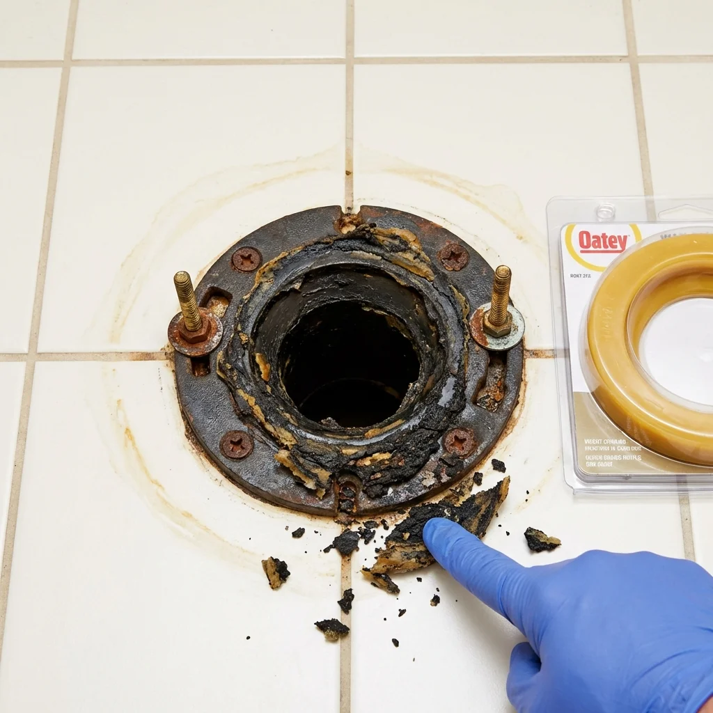 Failed wax ring showing water seepage at the base of a toilet in a Bella Vista, CA home