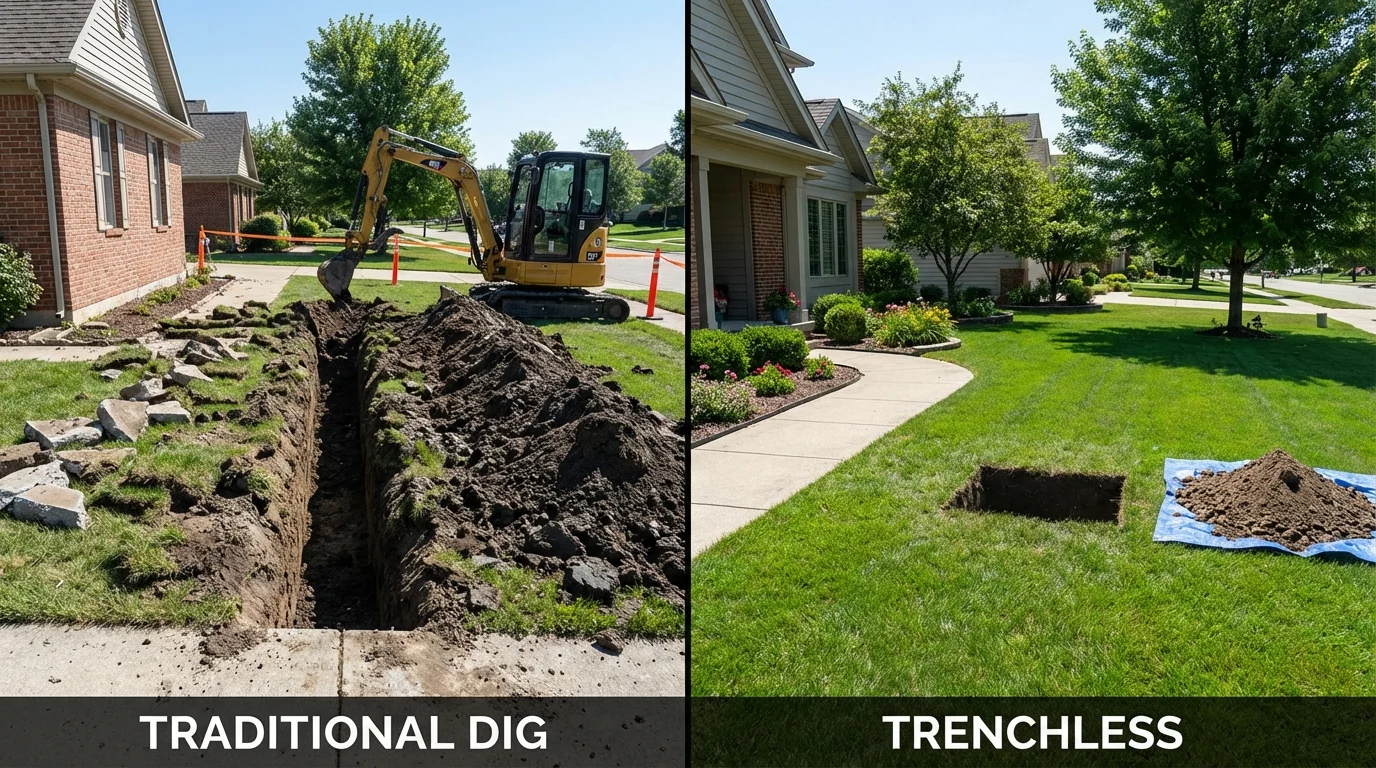 Trenchless sewer repair with minimal yard damage versus traditional excavation in Bella Vista, CA